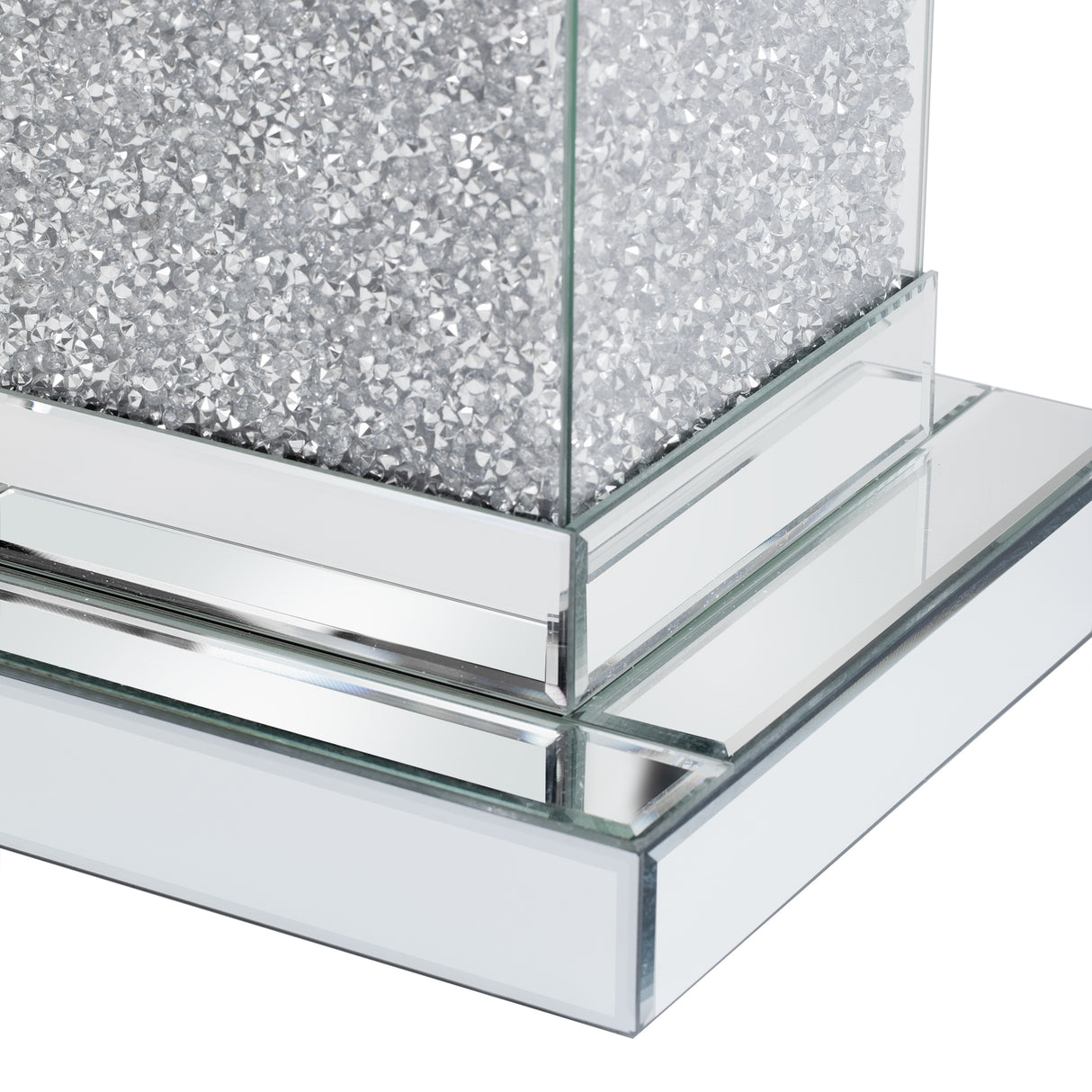 U-Can 11.8-inch silver square mirror coffee table with LED lights, modern diamond edge table, no assembly required - V.I.P Digital Presence