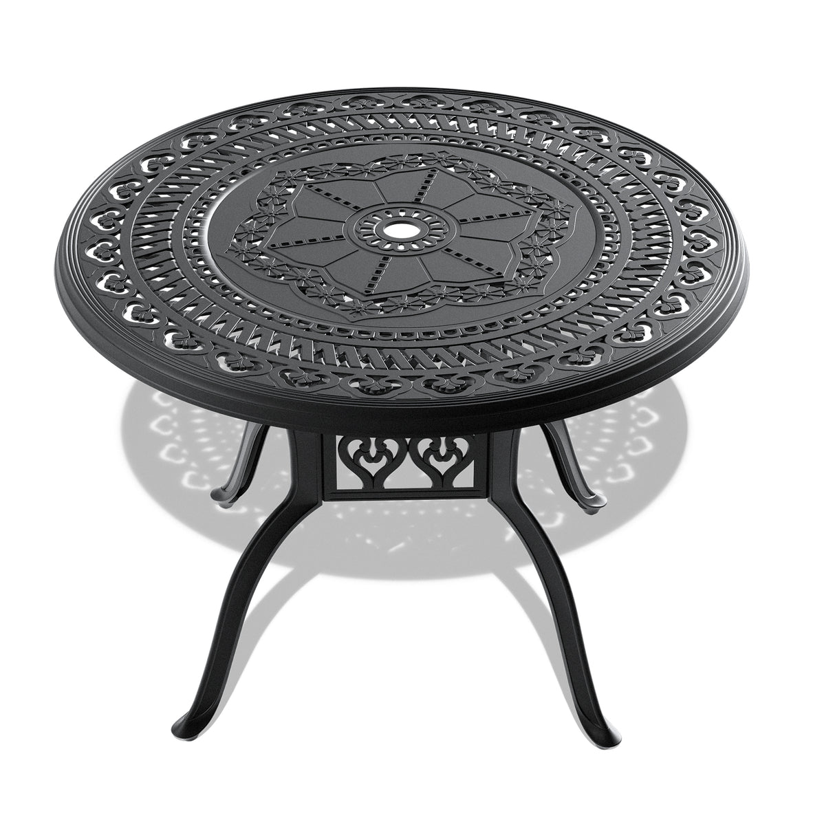 Ø39.37-inch Cast Aluminum Patio Dining Table With Black Frame and Umbrella Hole - V.I.P Digital Presence