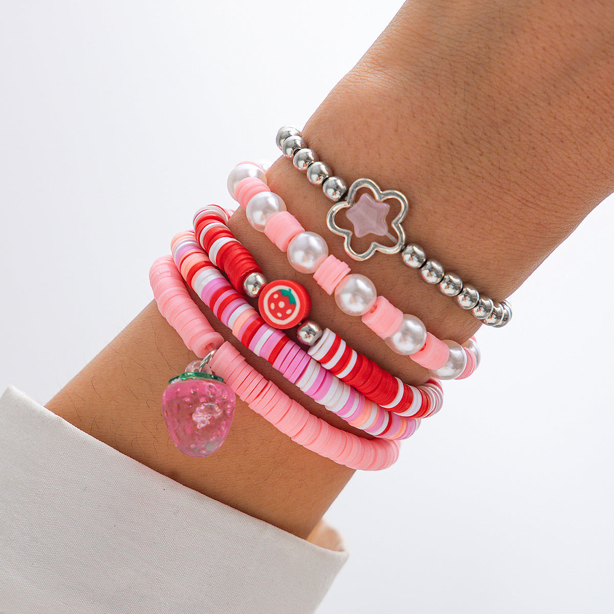 Sweet acrylic bead bracelet with cute strawberry soft ceramic CCB bracelet set - V.I.P Digital Presence