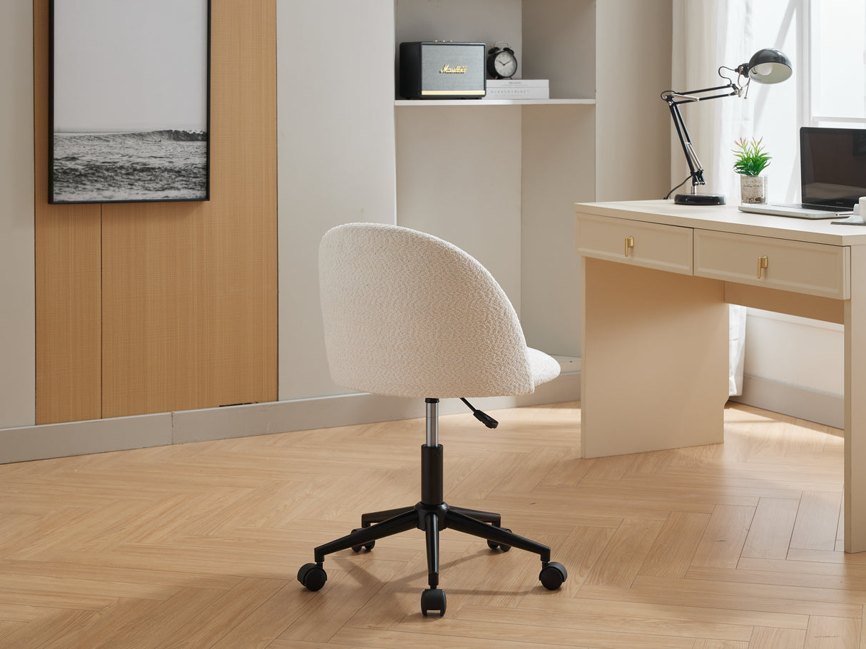 Velvet fabric office chair, mid back adjustable rotating computer chair, black legs, cushioned office chair with wheels ,White - V.I.P Digital Presence