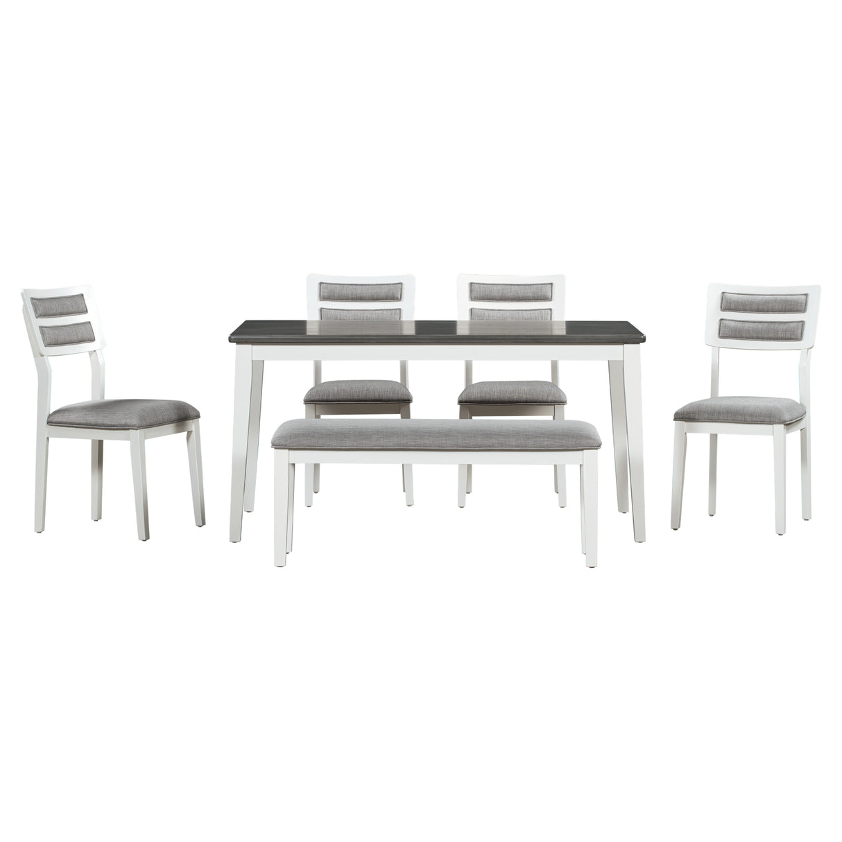 TREXM Classic and Traditional Style 6 - Piece Dining Set, Includes Dining Table 4 Upholstered Chairs & Bench (White+Gray)