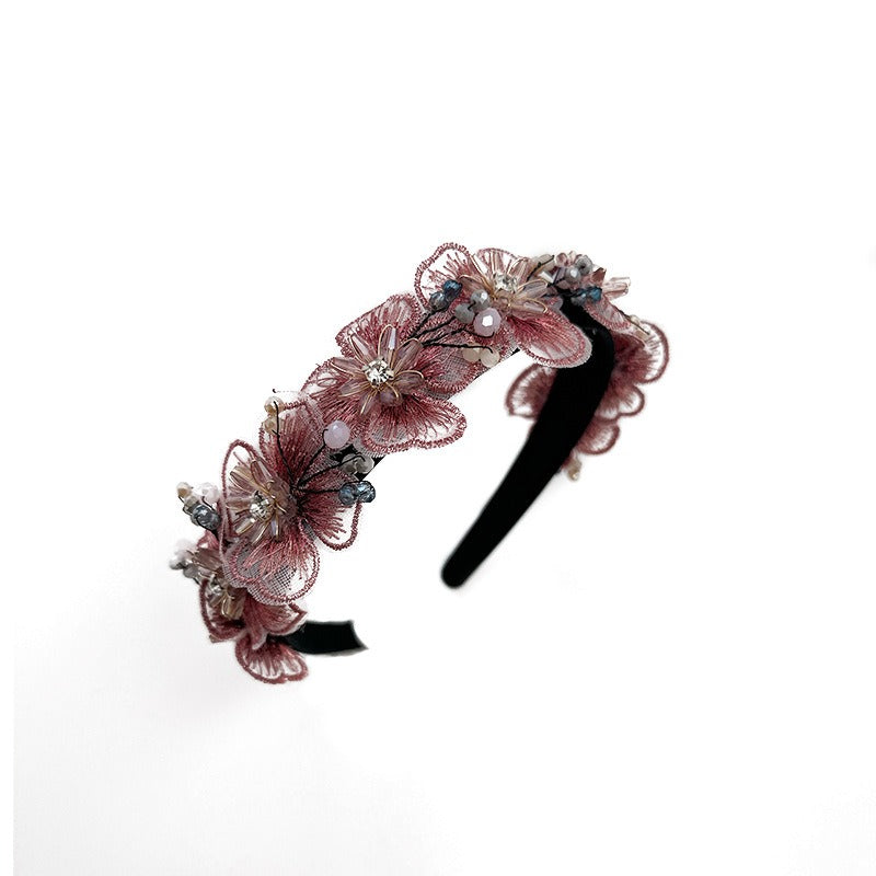 Handmade Fashion Embroidered Crystal Flower Hair Hoops for Women - V.I.P Digital Presence