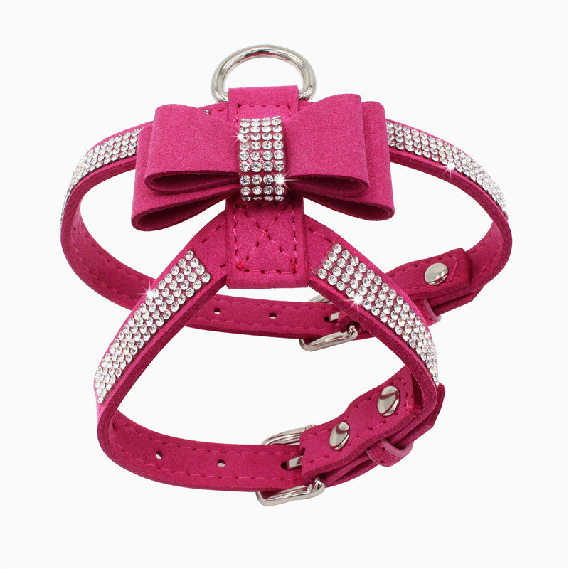 Sparkling rhinestone bow pet chest strap, rhinestone dog chest strap, suede microfiber dog chain pet supplies - V.I.P Digital Presence