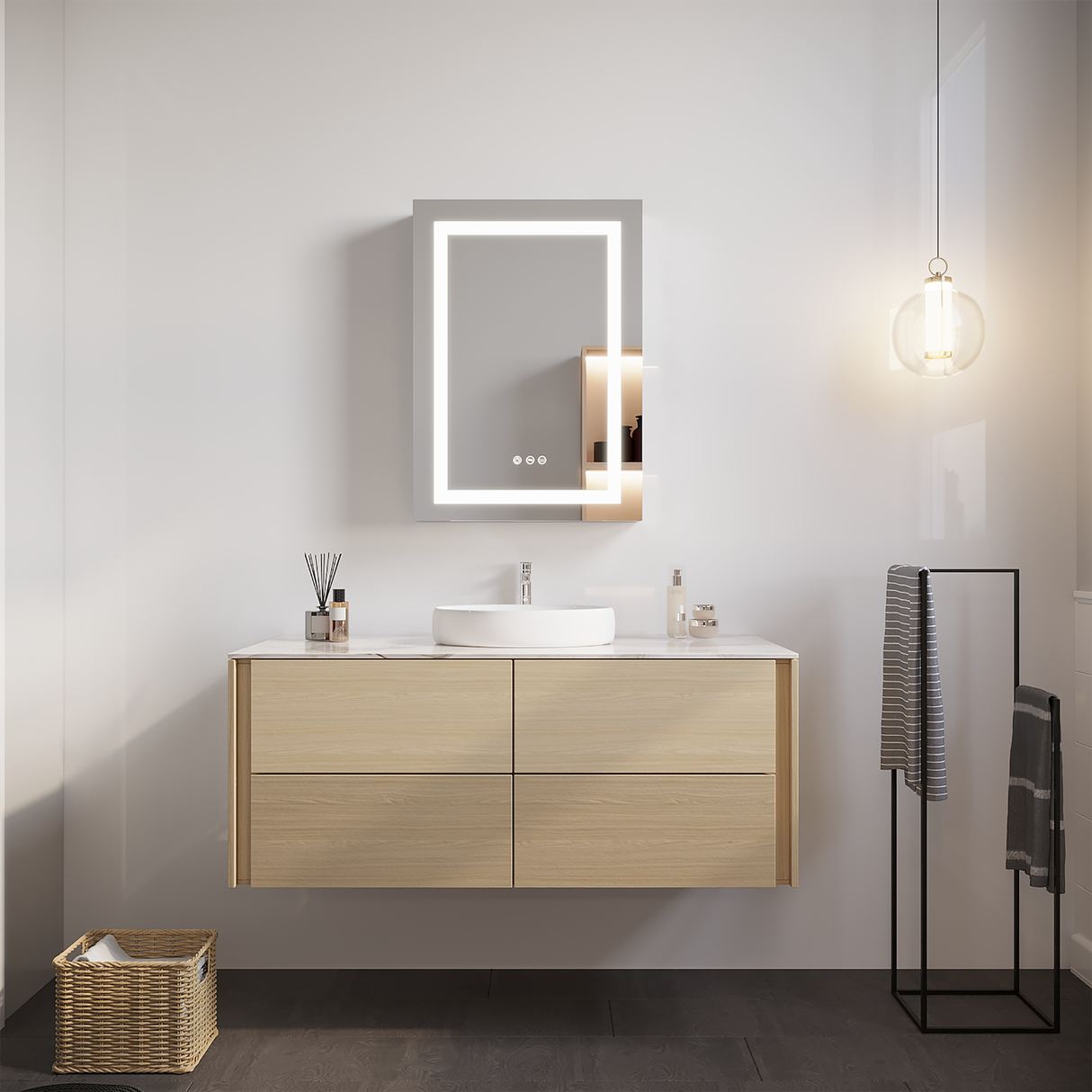 26x20 inch Bathroom Medicine Cabinet with LED Mirror, Anti-Fog, Waterproof3000K~6000K Single Door Lighted Bathroom Cabinet with Touch SwichDimmable Recessed or Surface Mount (Right Door) - V.I.P Digital Presence