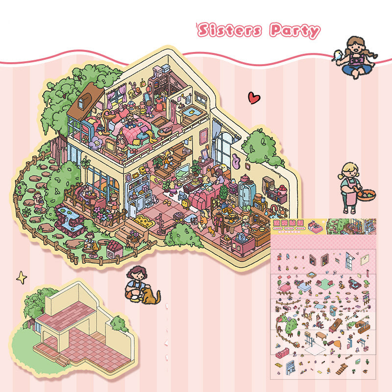 Landscape stickers large 3D stereoscopic scene collage miniature scene ledger stickers DIY stickers