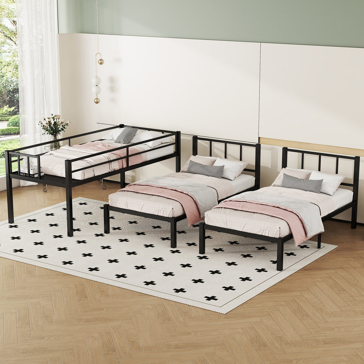 Twin over Twin & Twin Bunk Beds for 3, Twin XL over Twin & Twin Bunk Bed Metal Triple Bunk Bed, Black - V.I.P Digital Presence