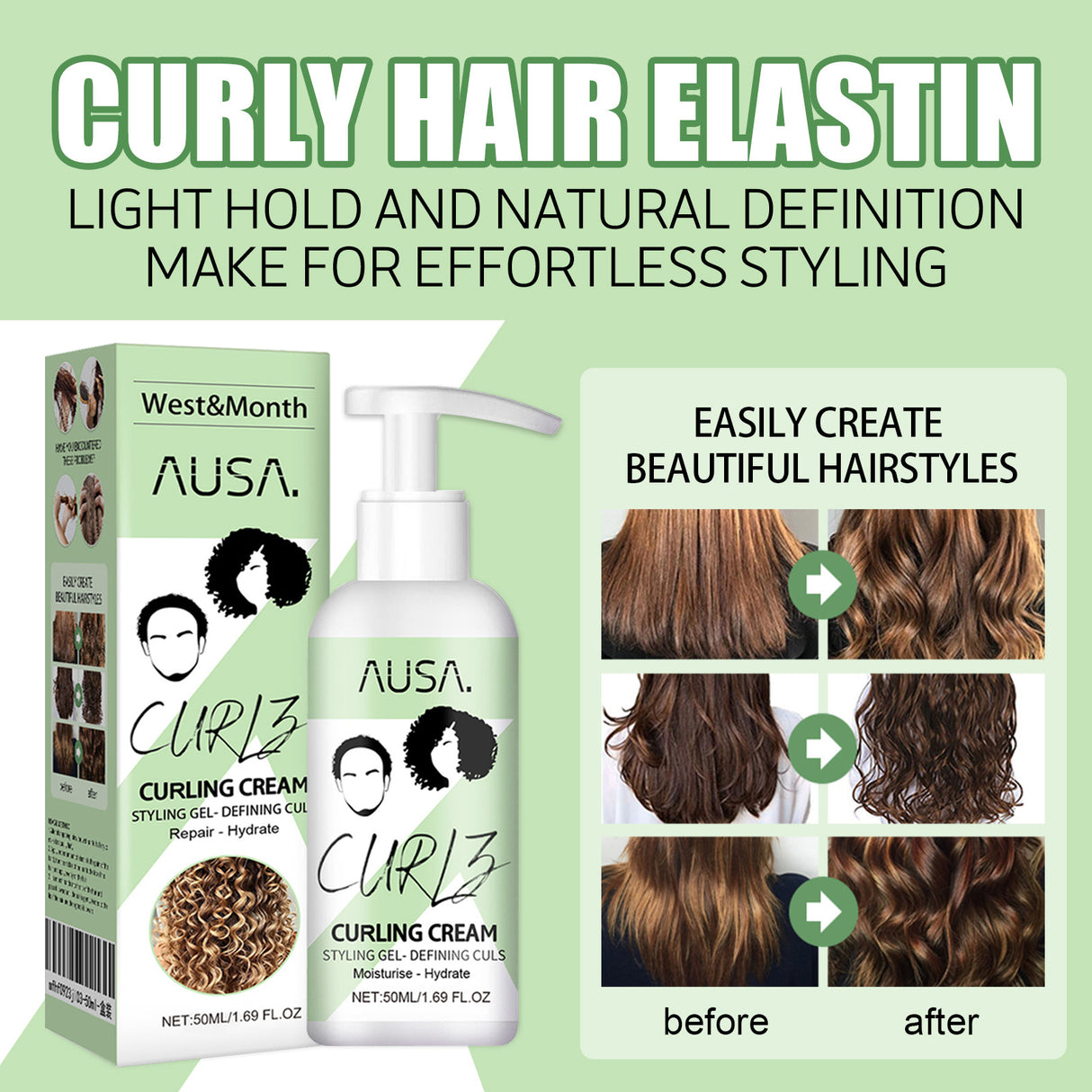 Curly Hair Elastin, Moisturizing Curly Hair Styling Fluffy Elastic Strong Hair Smoothing Frizz And Hair Care - V.I.P Digital Presence