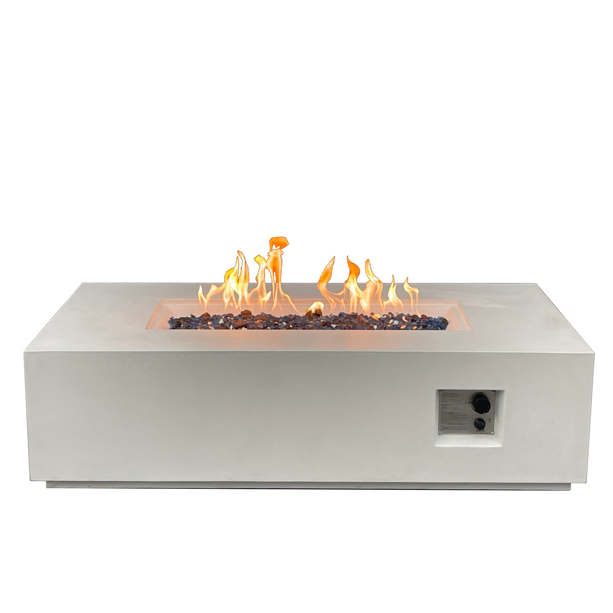 52 Inch Outdoor Concrete Propane gas rectangle Fire Pit table in Antique white color - V.I.P Digital Presence