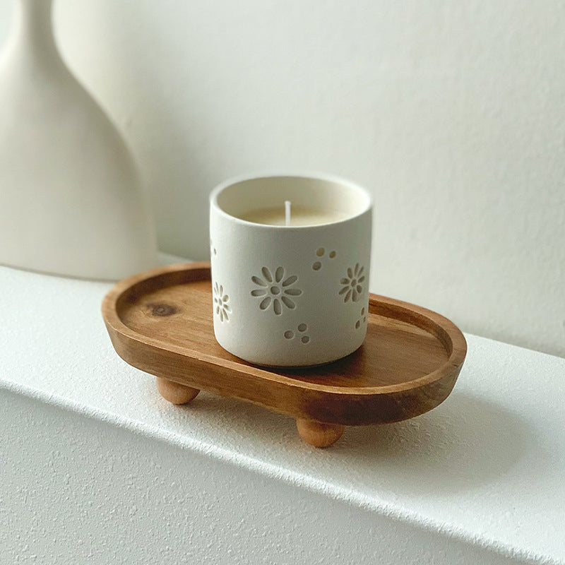 Entrance foyer storage tray aromatherapy glasses placement tray oval wooden ornament household tray - V.I.P Digital Presence