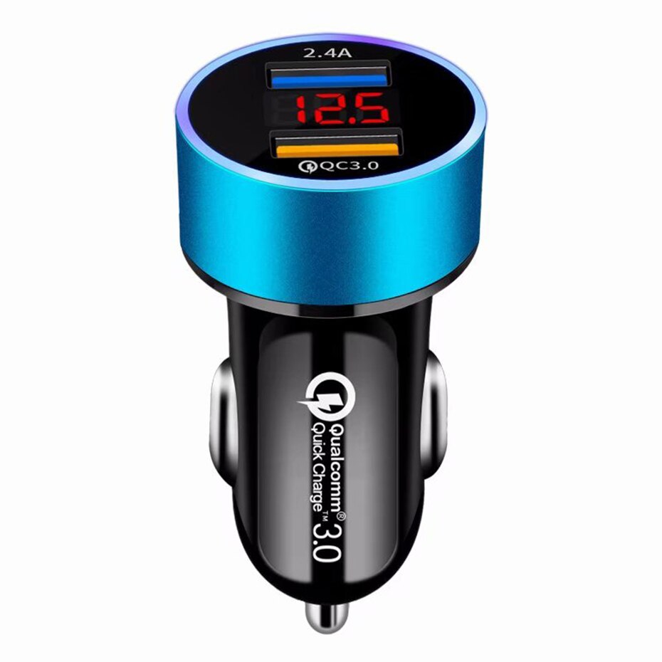 QC3.0+2.4A Dual USB Car Charger LCD Display 12-24V Cigarette Socket Lighter Fast Charger Power Auto USB Adapter Upgraded - V.I.P Digital Presence