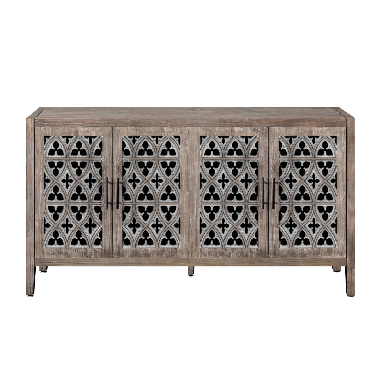 Hollow Four Door Antique Cabinet, American Country Style, Suitable for Living Room, TV Cabinet, Kitchen (Brown) - V.I.P Digital Presence