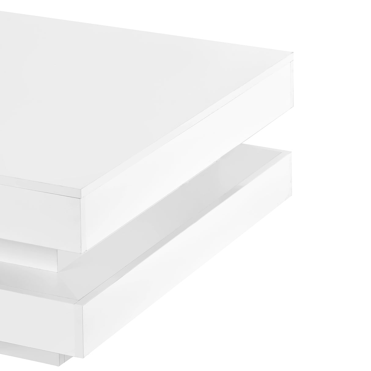 ON-TREND High Gloss Minimalist Design with LED Lights 2-Tier Square Coffee Table White