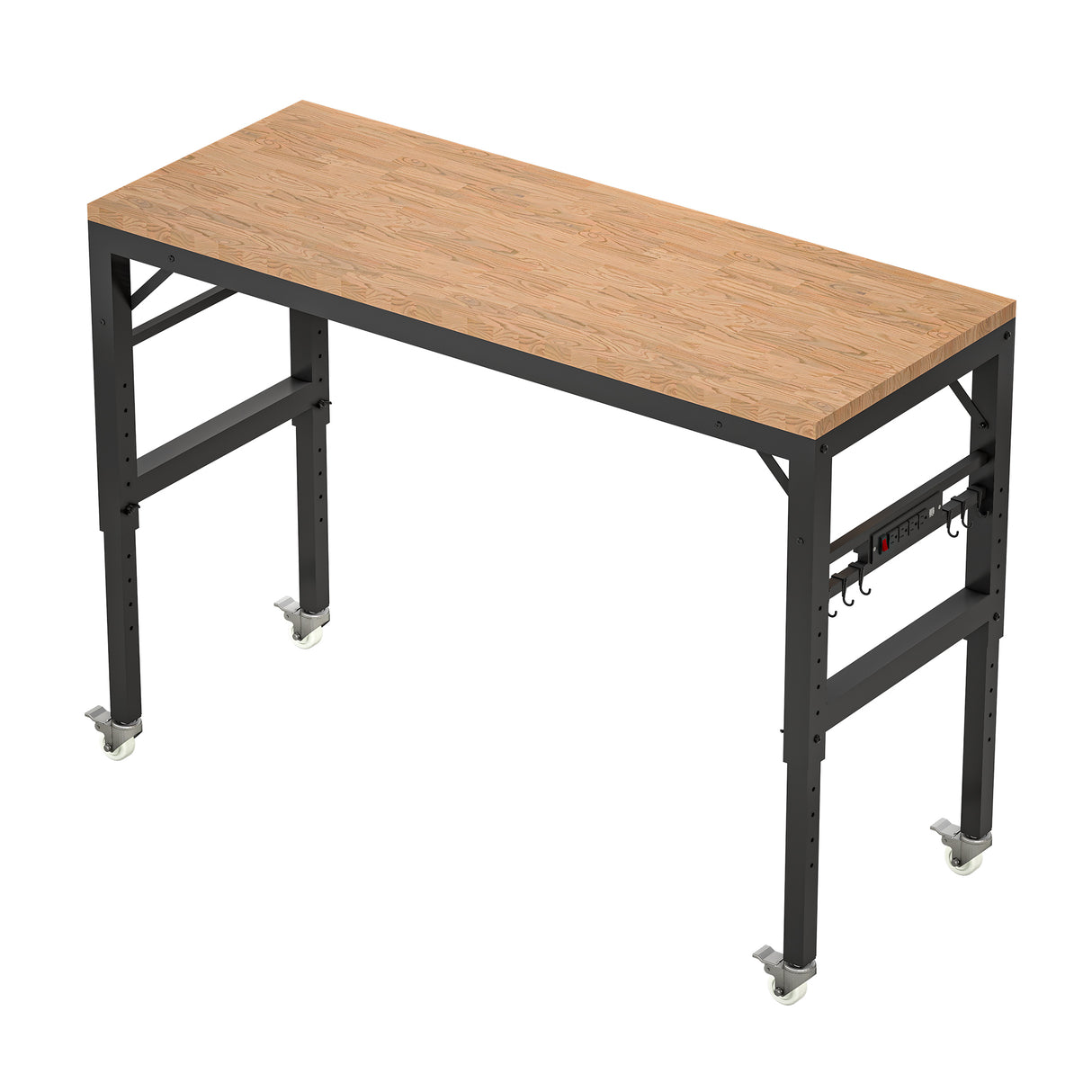 60 inch adjustable garage workbench, rubber wood heavy-duty workstation with power socket and wheels, 2000 pound load capacity - V.I.P Digital Presence