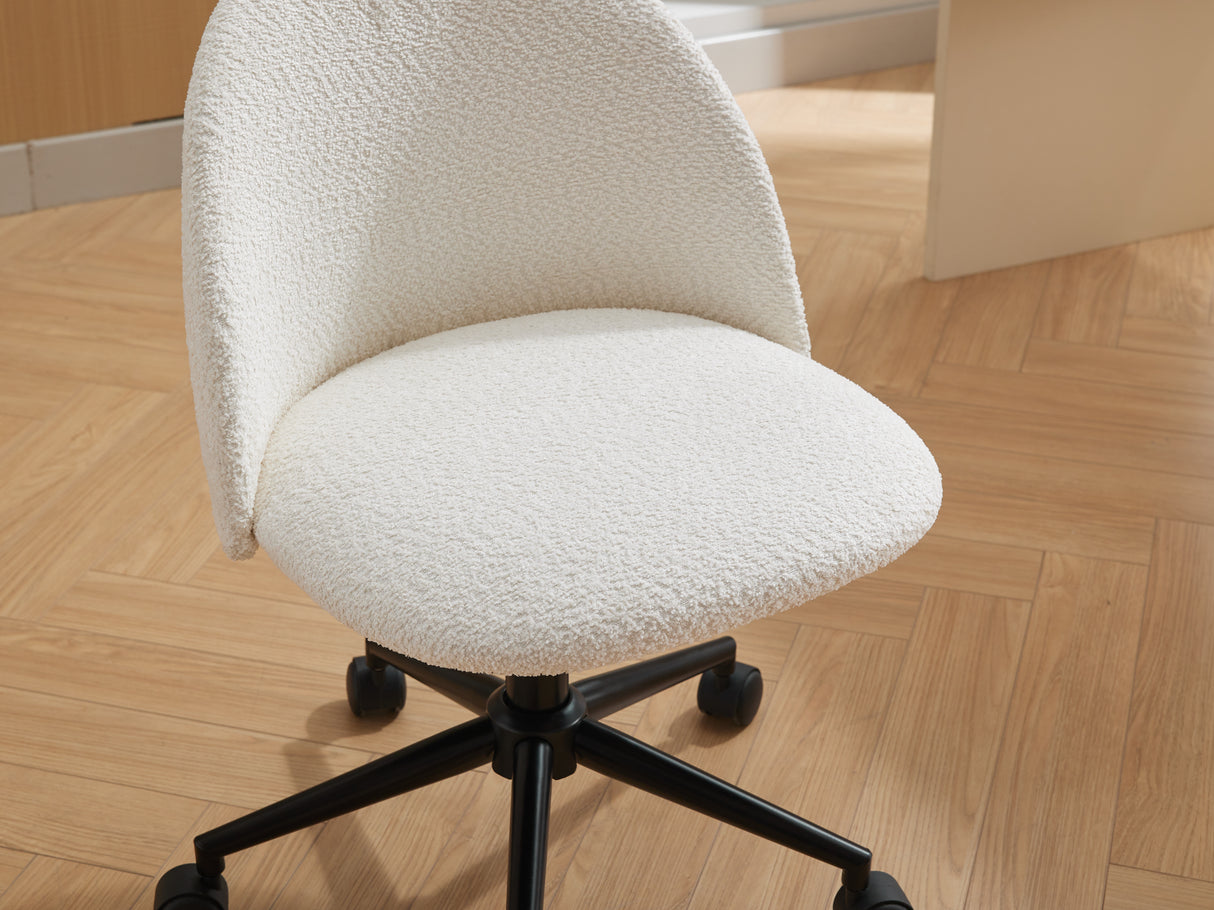Velvet fabric office chair, mid back adjustable rotating computer chair, black legs, cushioned office chair with wheels ,White - V.I.P Digital Presence