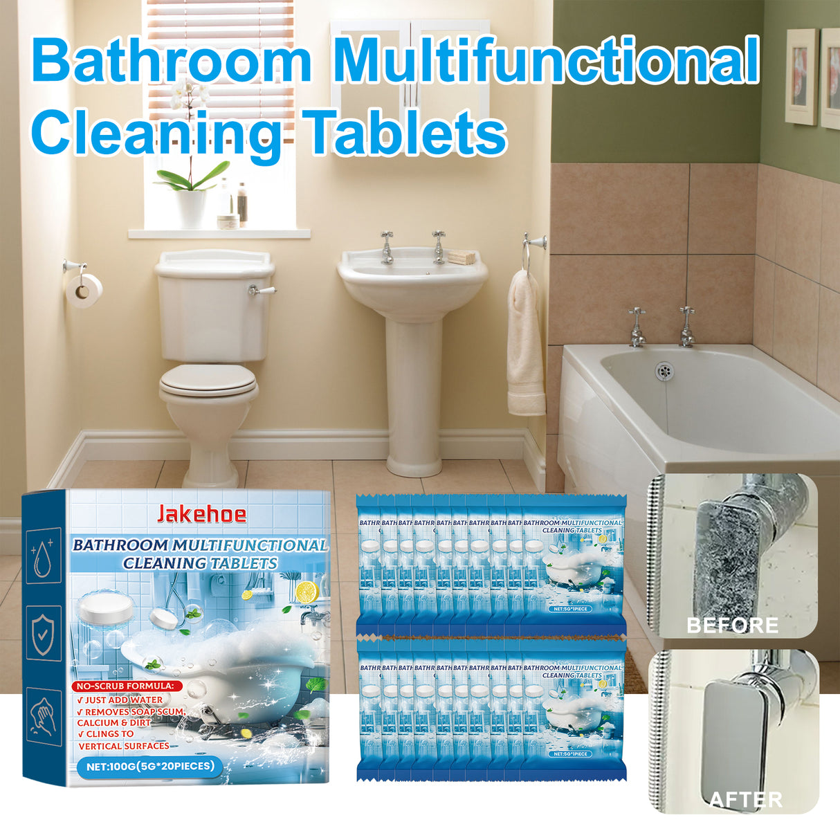 Bathroom Multifunctional Cleaning Tablets, Bathroom Decontamination Fragrance Bathtub Scale Household Cleaning Tablets - V.I.P Digital Presence