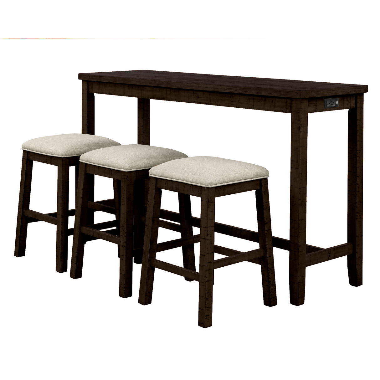TOPMAX 4 Pieces Counter Height Table with Fabric Padded Stools, Rustic Bar Dining Set with Socket, Brown - V.I.P Digital Presence