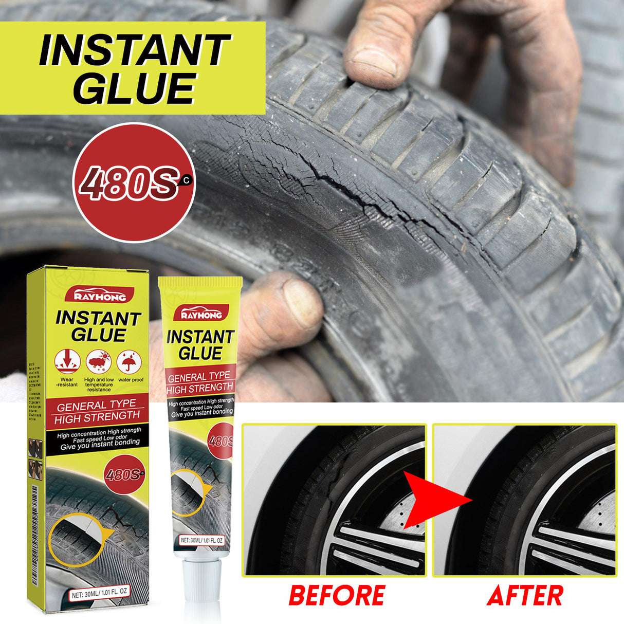 Instant Glue, Car Tire Crack Repair Glue Tire Maintenance Repair Glue Sealing Adhesive - V.I.P Digital Presence