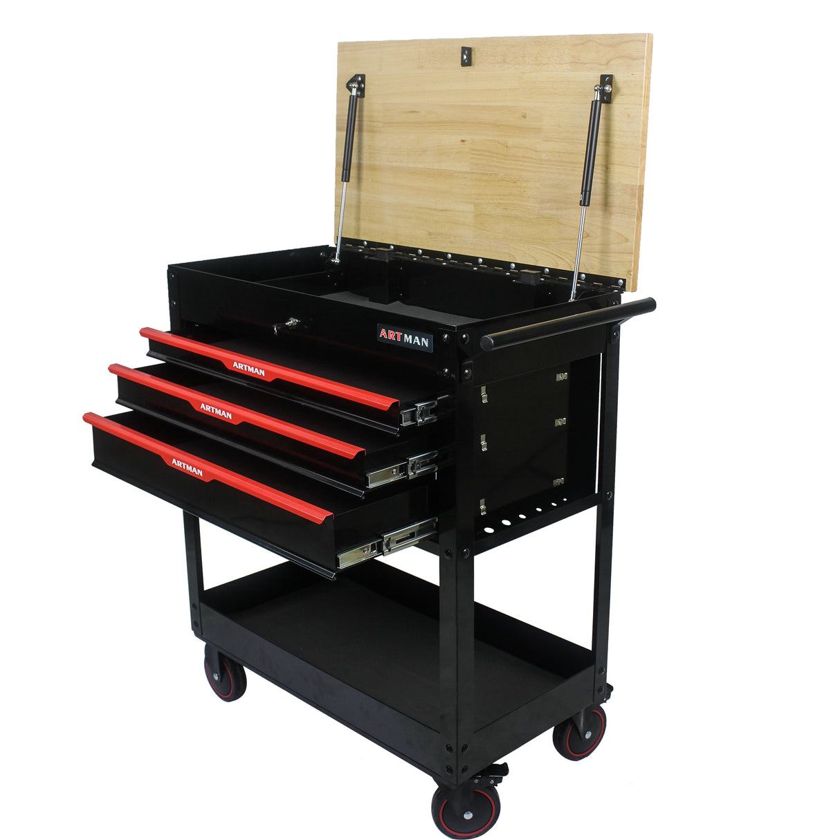 3 DRAWERS MULTIFUNCTIONAL TOOL CART WITH WHEELS AND WOODEN TOP - V.I.P Digital Presence