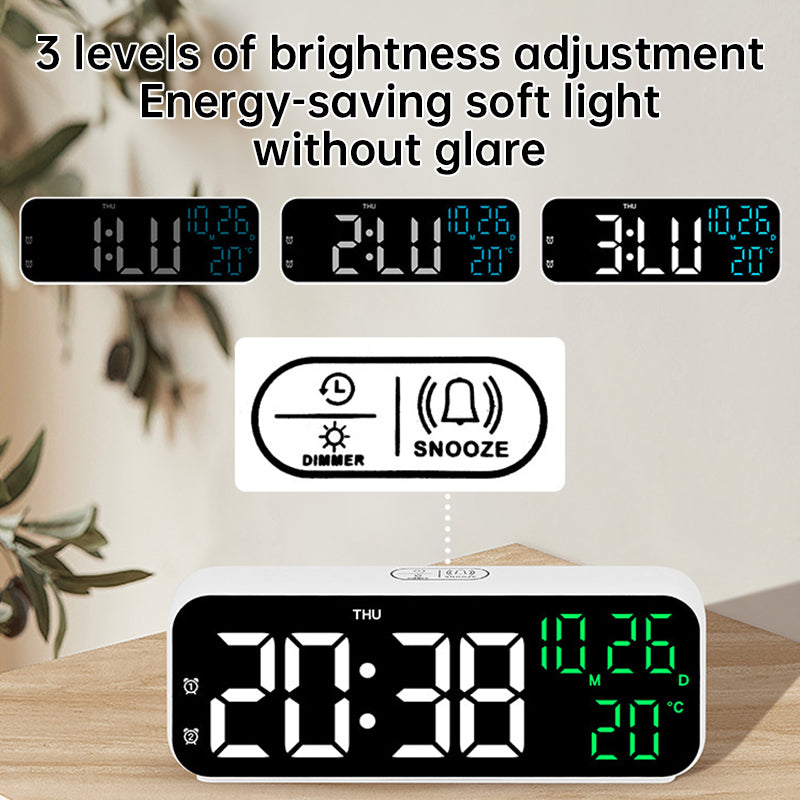 Digital Alarm Clock with Temp, Date, Week. Night Mode. Voice - controlled. 12/24H LED - V.I.P Digital Presence