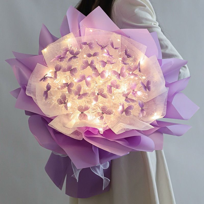 New DIY Butterfly Bouquets Handmade Butterfly Flower Material Package Bouquet with Light String Wedding Decor Gift for Girlfrien - V.I.P Digital Presence