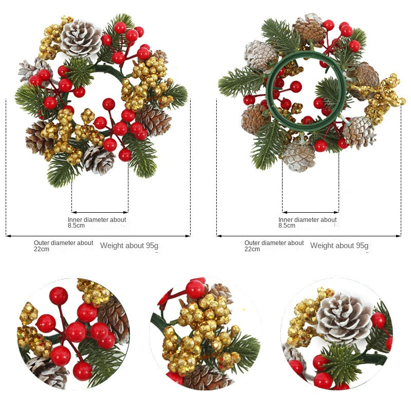 Christmas wreath desktop home decoration simulation pine cone ornament Christmas flower candle holder - V.I.P Digital Presence