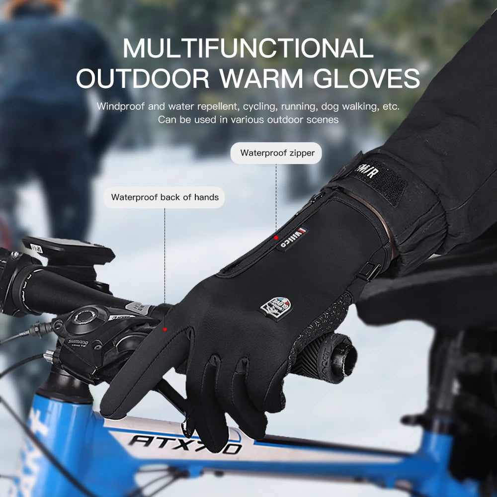 Outdoor cycling men's and women's warm touch screen cold and windproof skiing sports gloves