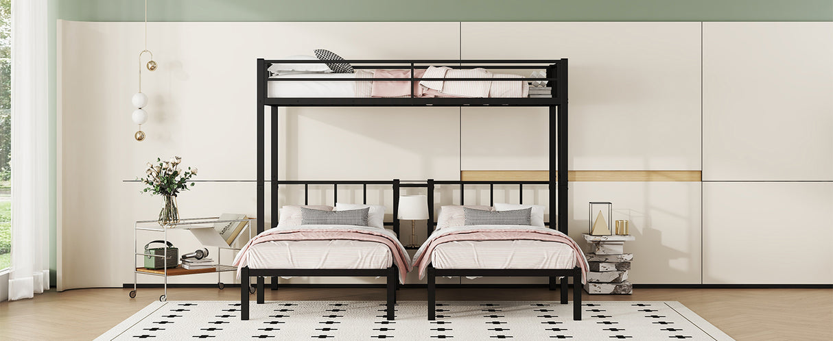 Twin over Twin & Twin Bunk Beds for 3, Twin XL over Twin & Twin Bunk Bed Metal Triple Bunk Bed, Black - V.I.P Digital Presence