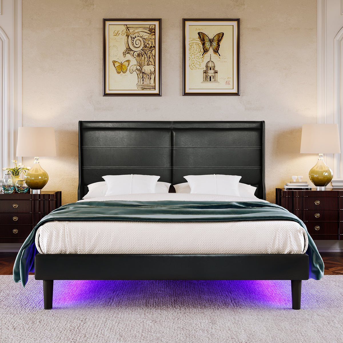 Stylish Queen Size PU Leather Upholstered Bed Frame Platform Bed Black - V.I.P Digital Presence