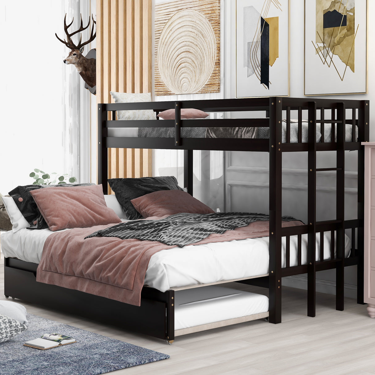 Twin over Pull-out Bunk Bed with Trundle Espresso