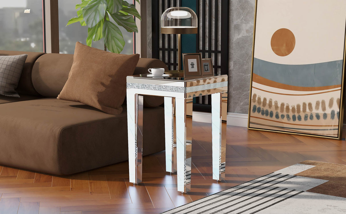 ON-TRANS glass mirror edge table, easy to assemble crystal design and adjustable height leg edge table, silver - V.I.P Digital Presence