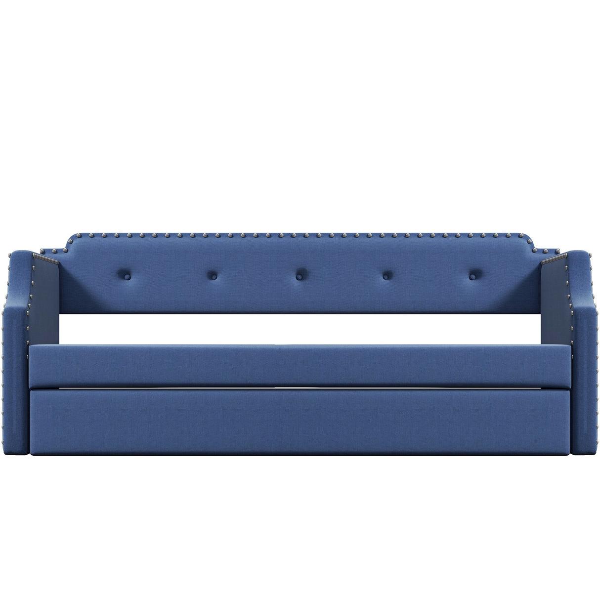 Upholstered Daybed with Trundle, Wood Slat Support,Upholstered Frame Sofa Bed Twin Blue - V.I.P Digital Presence