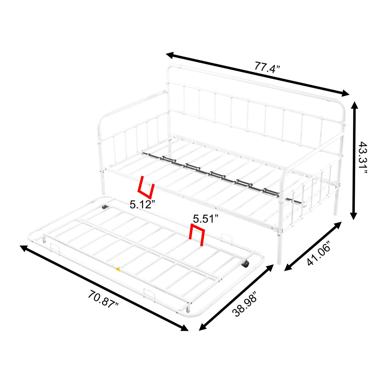 Metal Frame Daybed with trundle(white)