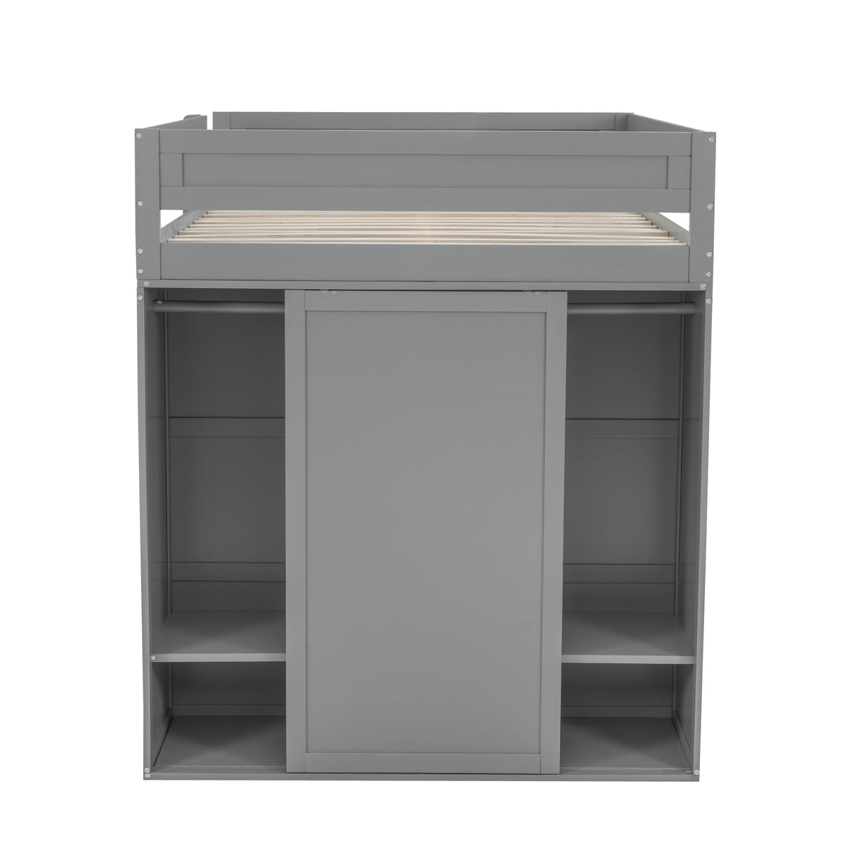 Wood Full Size Loft Bed with Wardrobes and 2-Drawer Desk with Cabinet Gray
