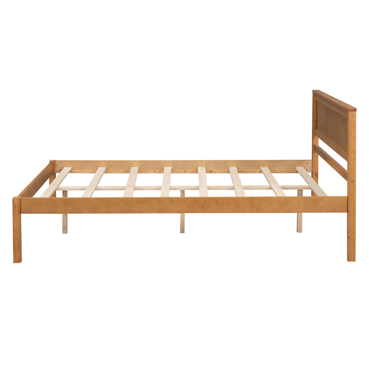 Platform Bed Frame with Headboard, Wood Slat Support No Box Spring Needed Full Oak