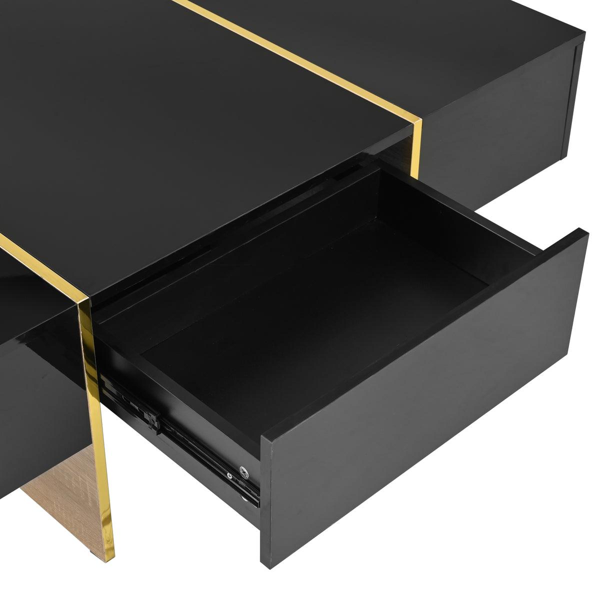 ON-TRANS 47.2 inch x 31.4 inch multifunctional rectangular sofa table with 2 drawers and gold wood grain leg center table, black - V.I.P Digital Presence