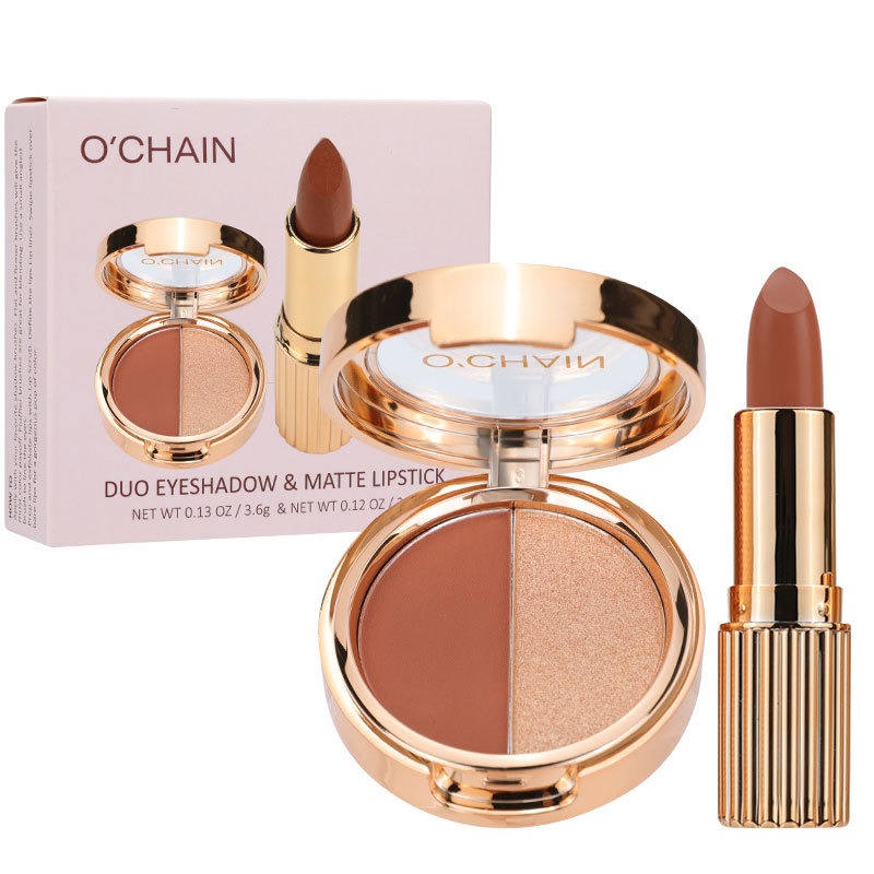 O'CHAINPearlescent two-color eyeshadow matte lipstick does not fade, non-sticky cup powdery delicate eyeshadow palette - V.I.P Digital Presence