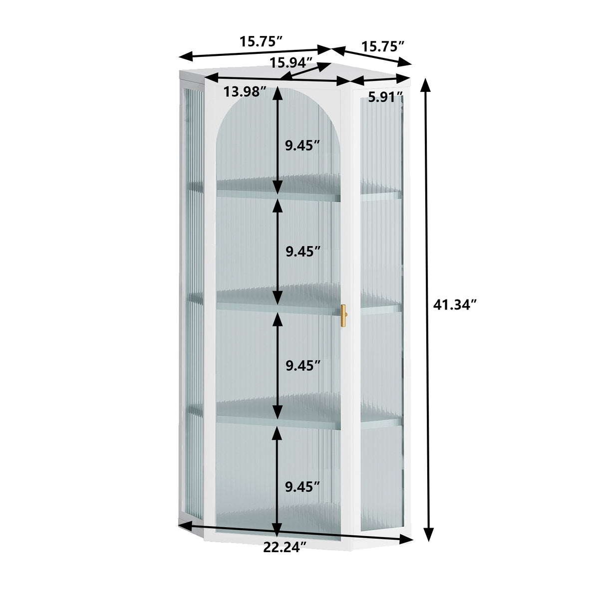 Glass Door Wall Mounted Corner Cabinet with Featuring Four-tier Storage White