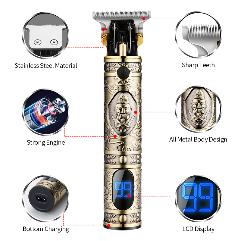 Electric Hair Clipper T9 Multi Accessory LCD Rechargeable Retro Oil Head Engraving Electric Hair Clipper - V.I.P Digital Presence
