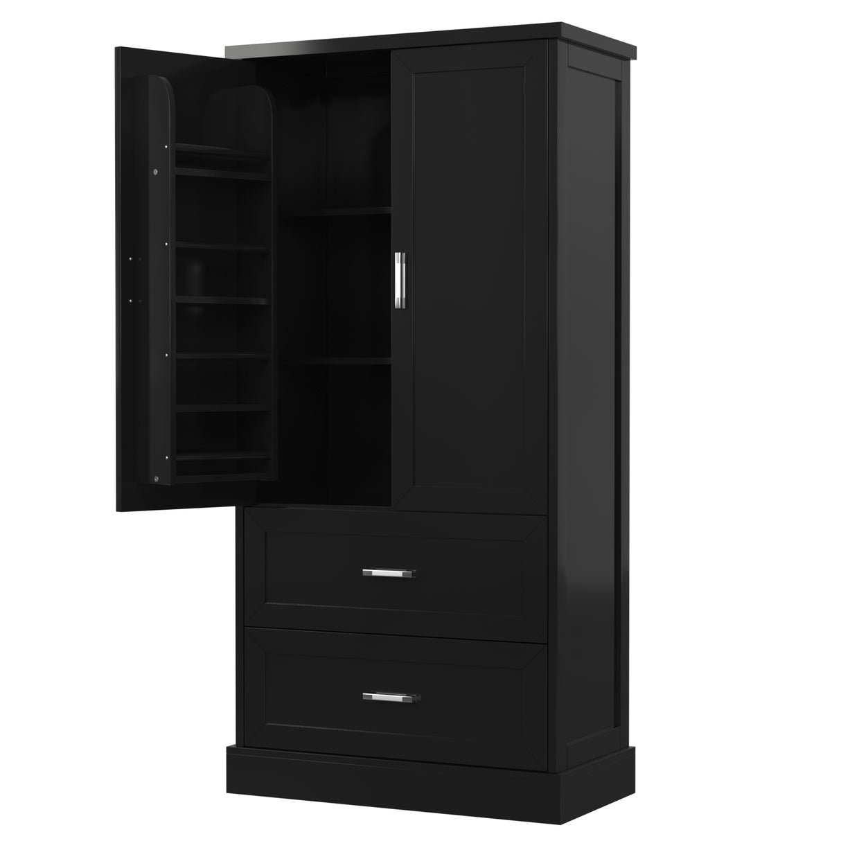 Tall Bathroom Storage Cabinet, Cabinet with Two Doors and Drawers, Adjustable Shelf, MDF Board, Black - V.I.P Digital Presence