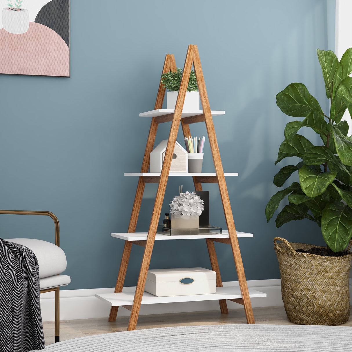 Solid bamboo wood oxford “A”frame ladder display bookshelf - V.I.P Digital Presence