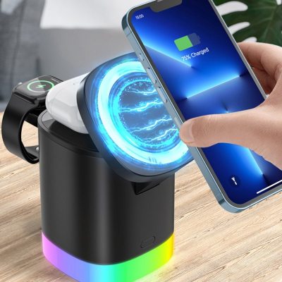 3 In 1 Magnetic Wireless Fast Charger For Smart Phone RGB Ambient Light Charging Station For Airpods IWatch - V.I.P Digital Presence