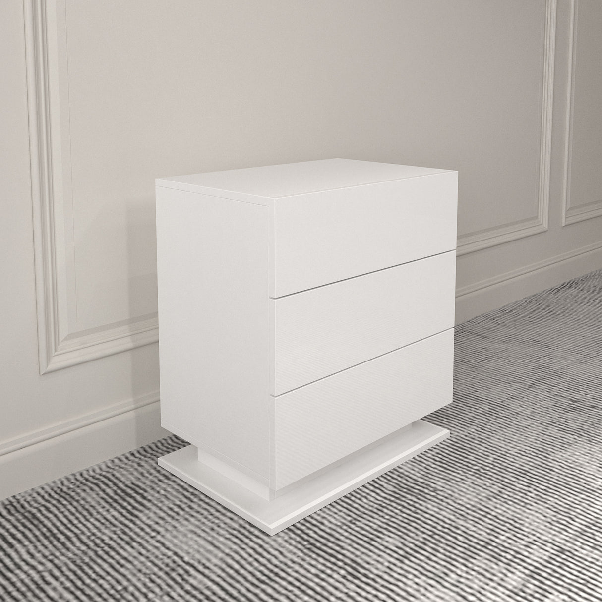 LED Nightstand with 3 drawers,White bedside Table ,Modern End Side Table for Bedroom - V.I.P Digital Presence