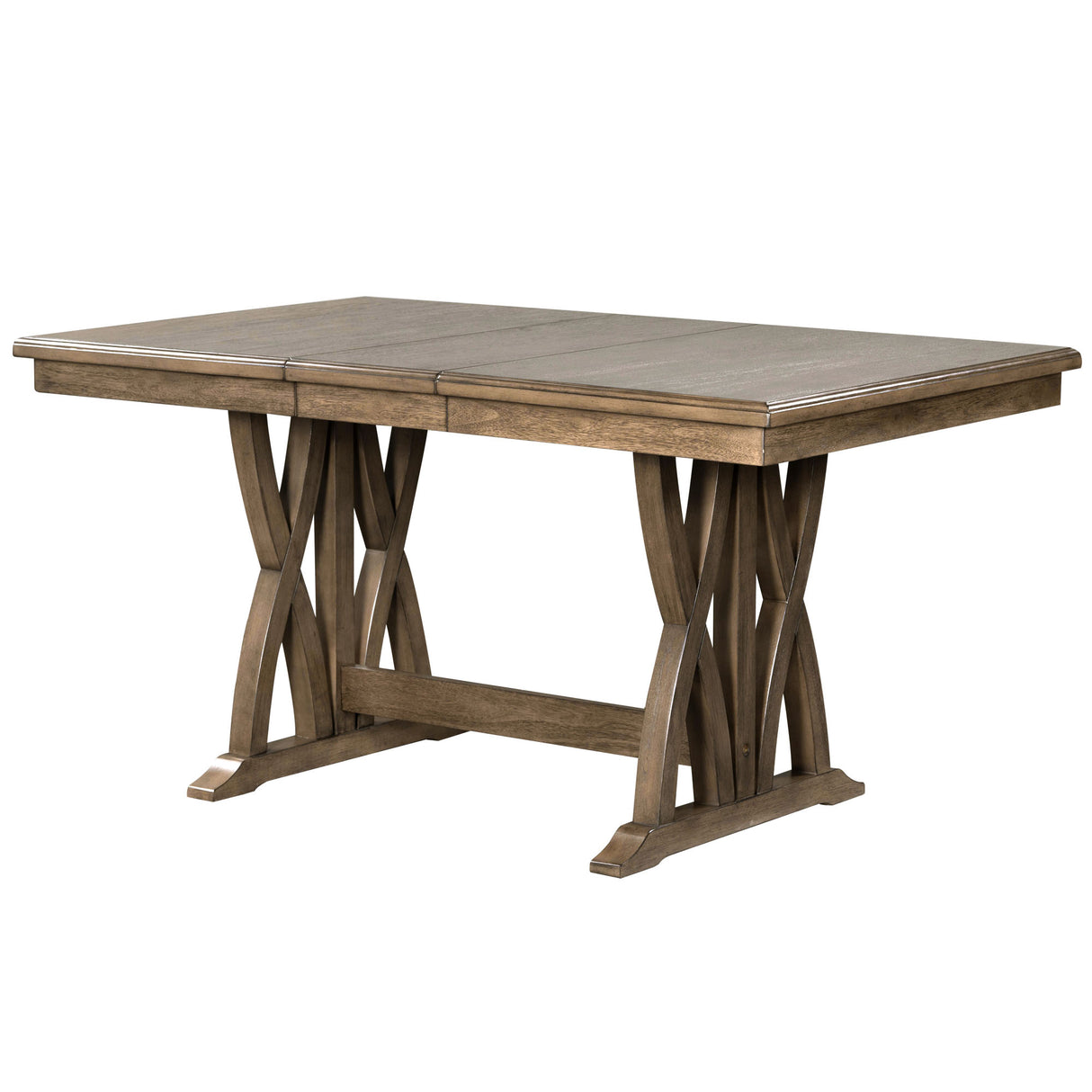 TOPMAX Mid Century Solid Wood 7-Piece Expandable Dining Table Set with Soft Cushioned Chair, Gold Brown+Gray Cushions