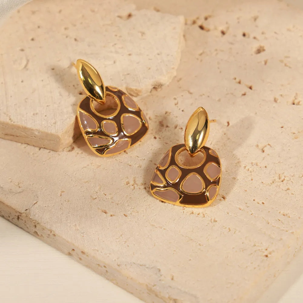 Geometric glazed enamel leopard print earrings fashionable and elegant accessories - V.I.P Digital Presence