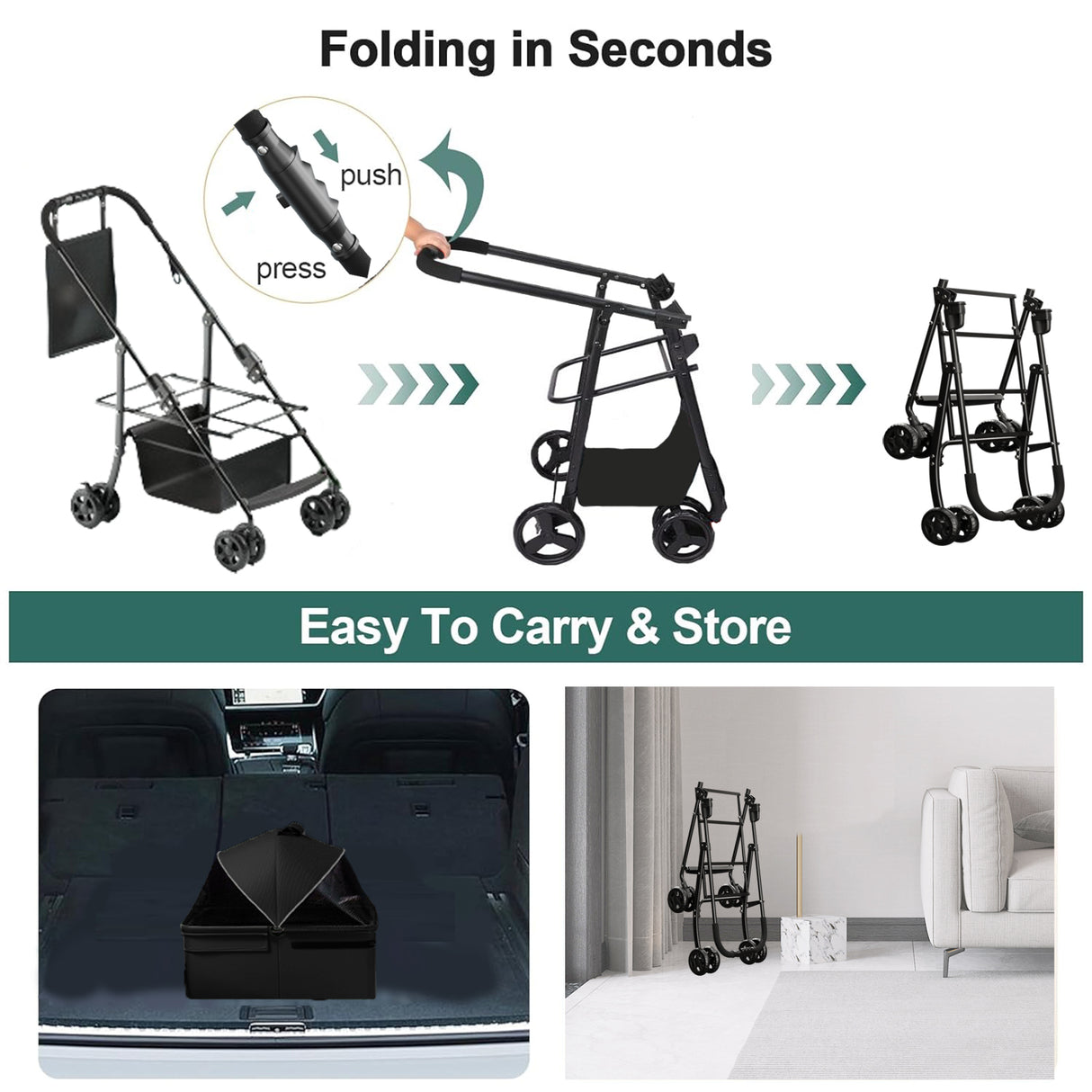 2-in-1 folding dog cart, pet folding cart, four-wheel dog/cat cart, waterproof pad, car seat, sun visor - V.I.P Digital Presence
