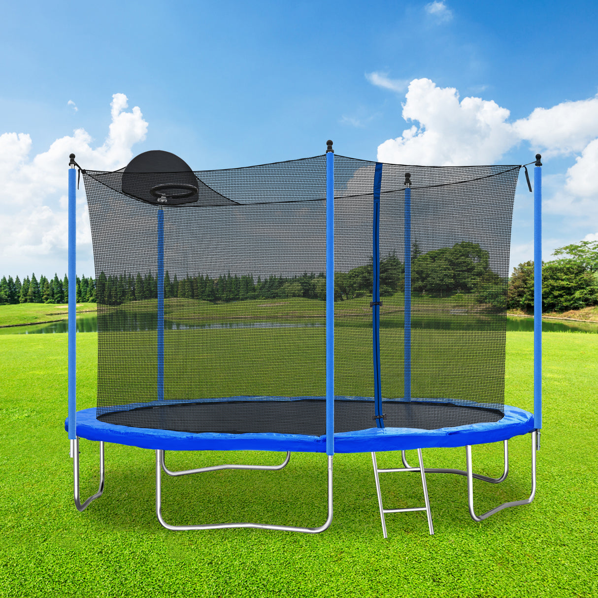 12FT Trampoline for Adults & Kids with Basketball Hoop, Outdoor Trampolines w/Ladder and Safety Enclosure Net for Kids and adult - V.I.P Digital Presence