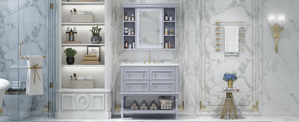 36'' Bathroom Vanity with Medicine Cabinet, Modern Mirror Cabinet with Adjustable Shelf, Bathroom Storage Cabinet with 4 Drawers - V.I.P Digital Presence