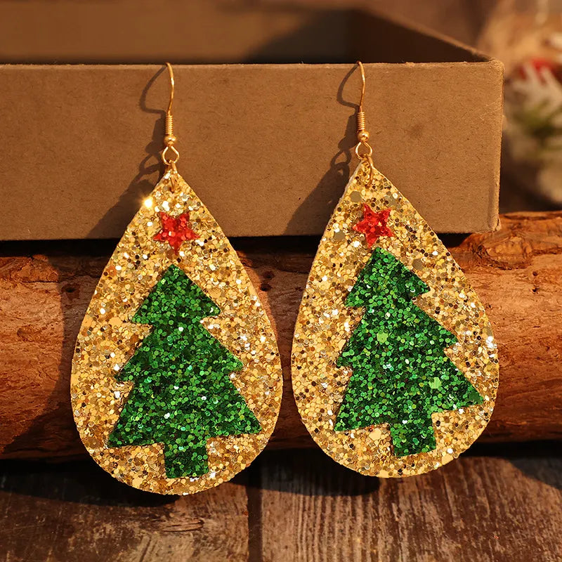 PU Leather Christmas Tree Earrings - V.I.P Digital Presence