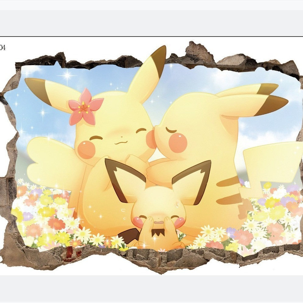 New 3D Pikachu Wall Sticker Pok é mon Wallpaper Self adhesive Cartoon Graffiti Anime Poster Children's Room PVC - V.I.P Digital Presence