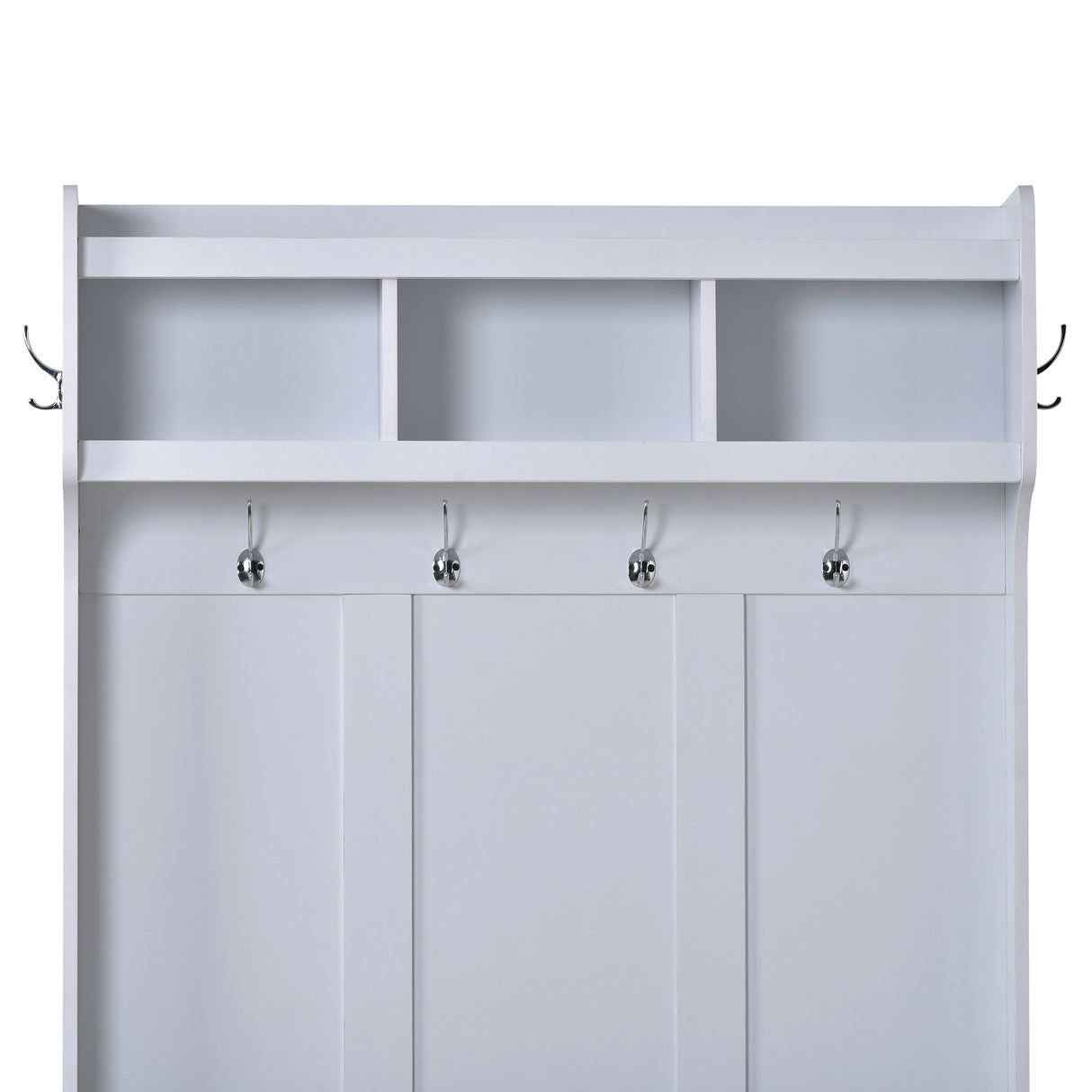 U-Can Hall Tree with 6 Hooks Coat Hanger Entryway Bench Storage Bench (White)